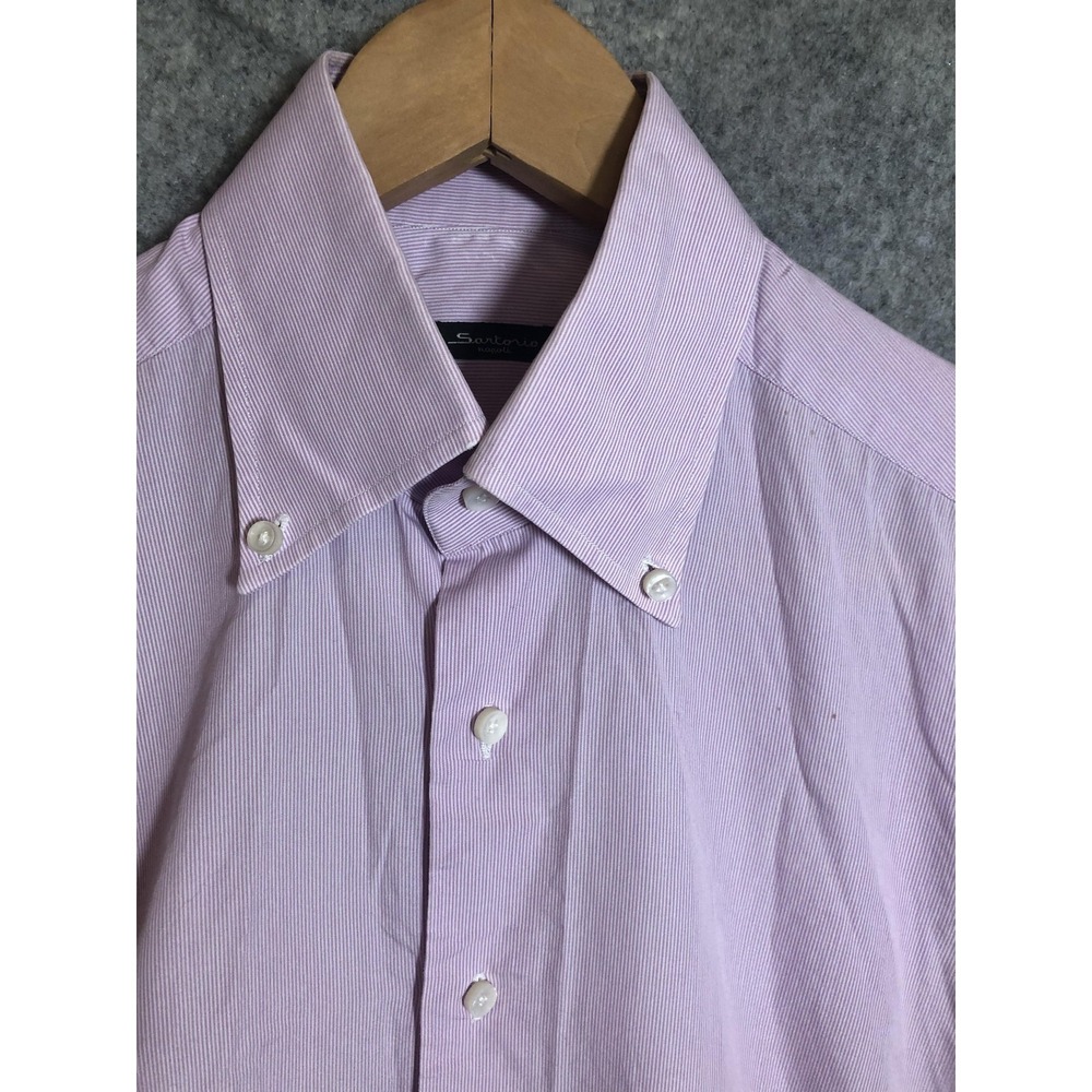Sartorio Napoli by Kiton Dress Shirt Mens Medium 15 Pink Pinstripe Business Flaw